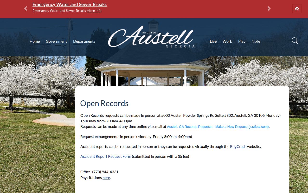 Austell Open Records page for Austell police arrest records