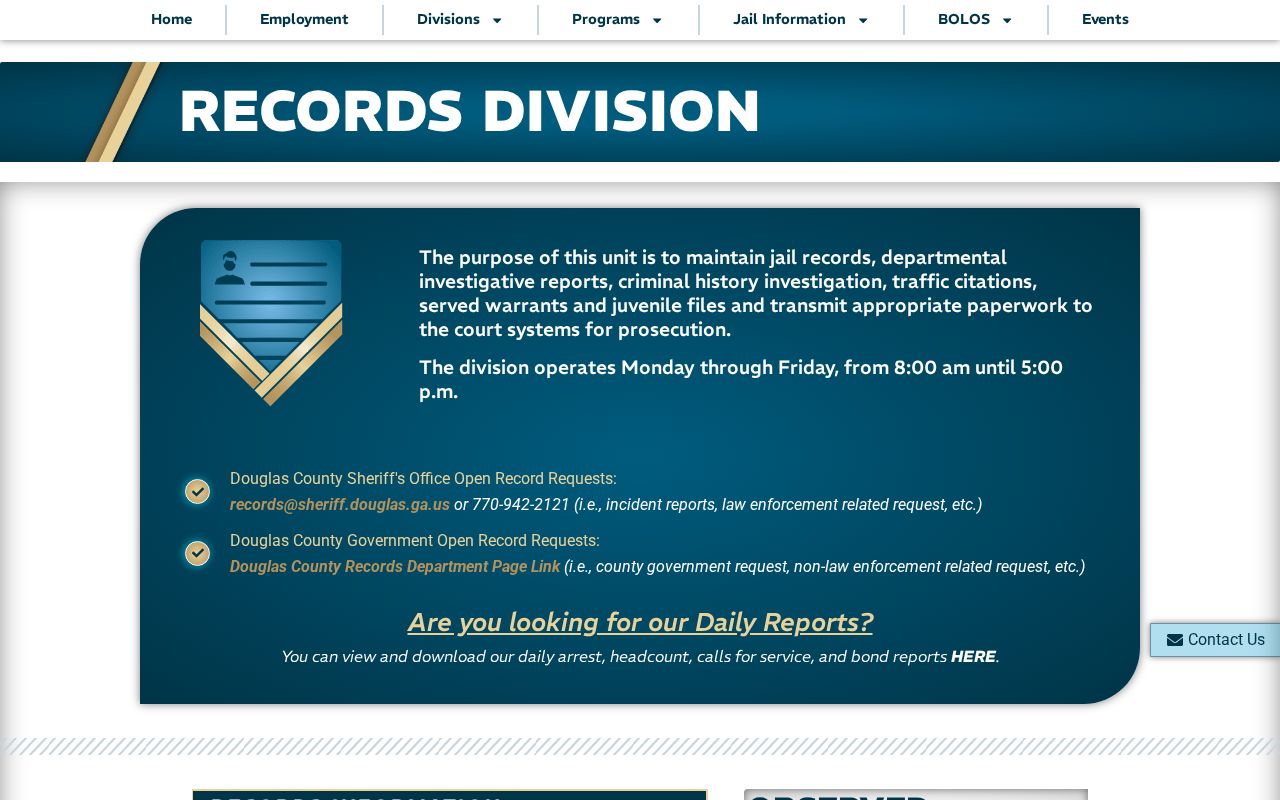 Douglas County Sheriff Records Division request and records information