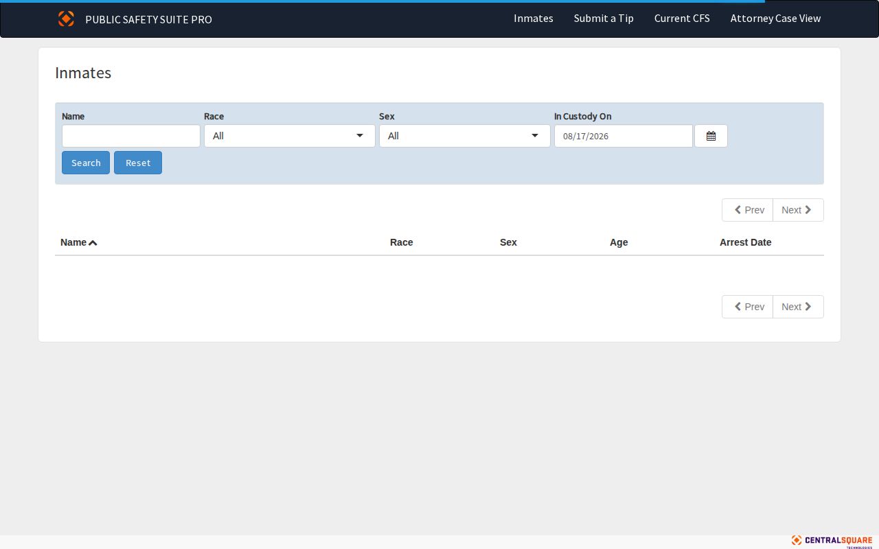 Official Douglas County current-custody inmate roster search interface