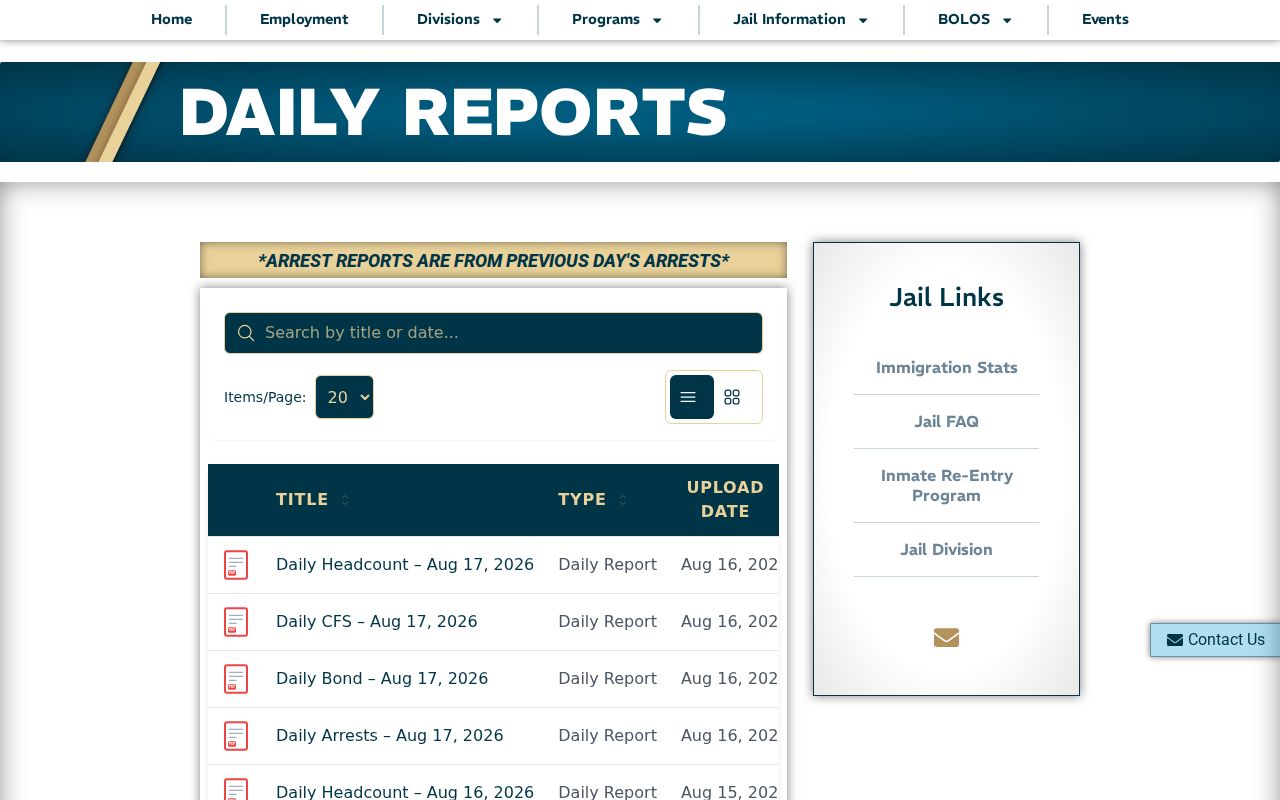 Douglas County previous-day arrest and booking report interface