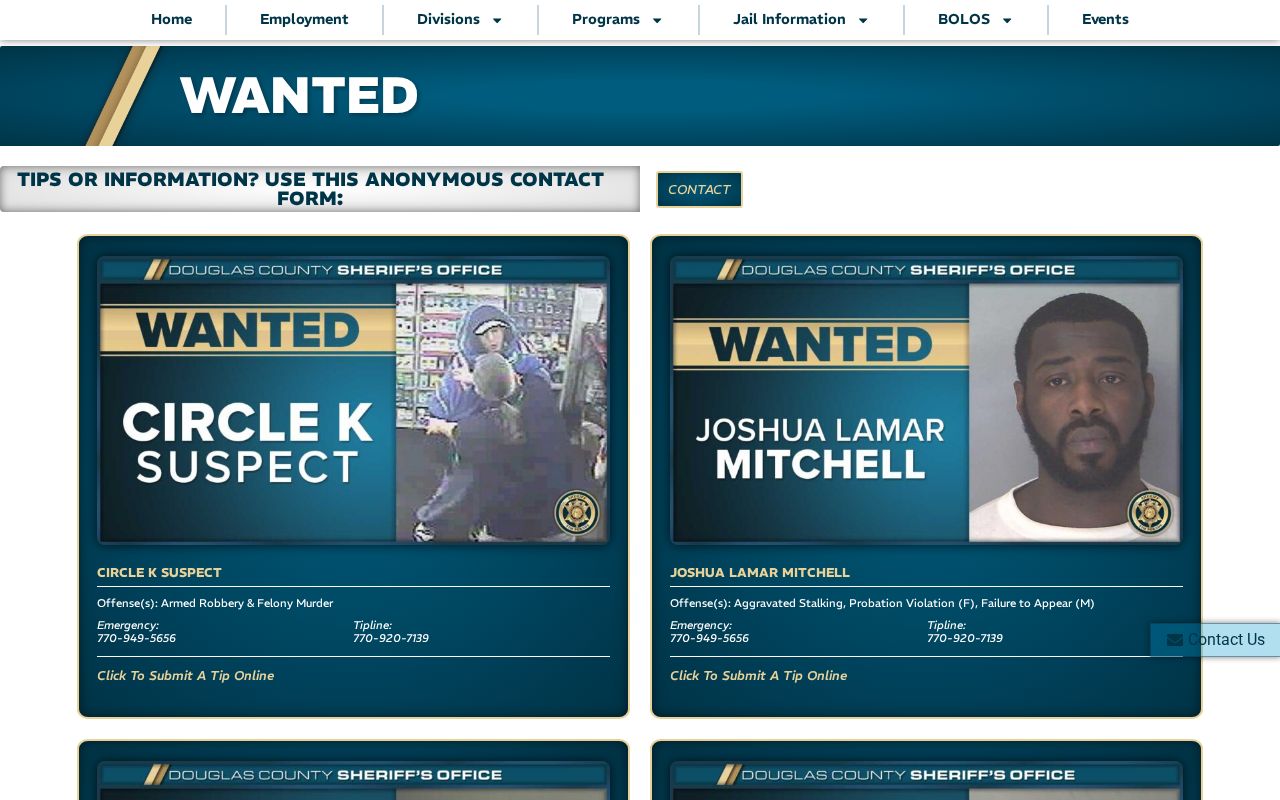 Douglas County Sheriff selective Most Wanted and BOLO archive