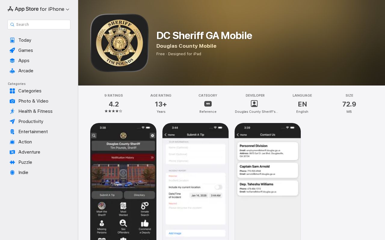 DC Sheriff GA Mobile official app listing for Douglas County public-safety services