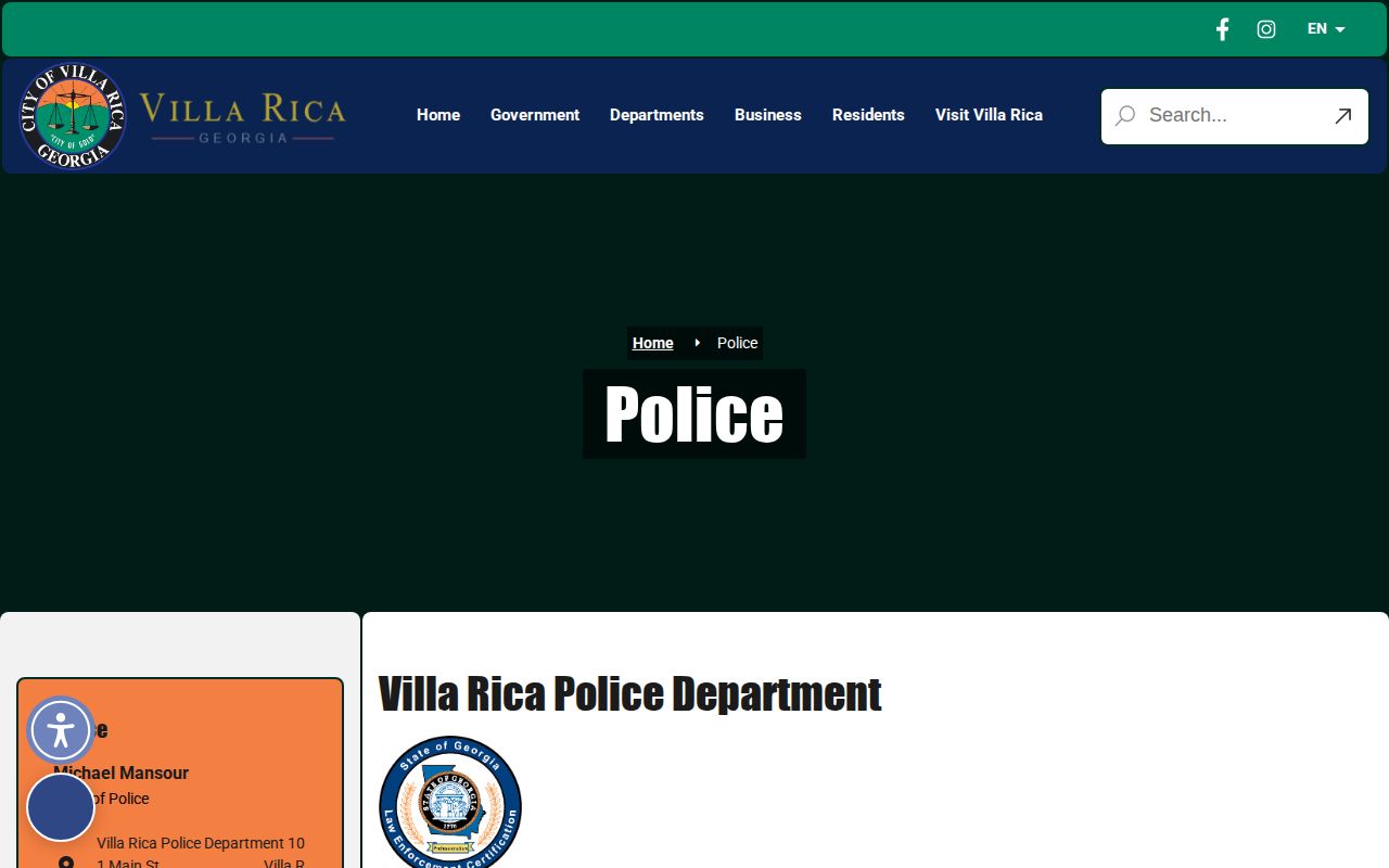 Villa Rica Police Department records page for Villa Rica police arrest records